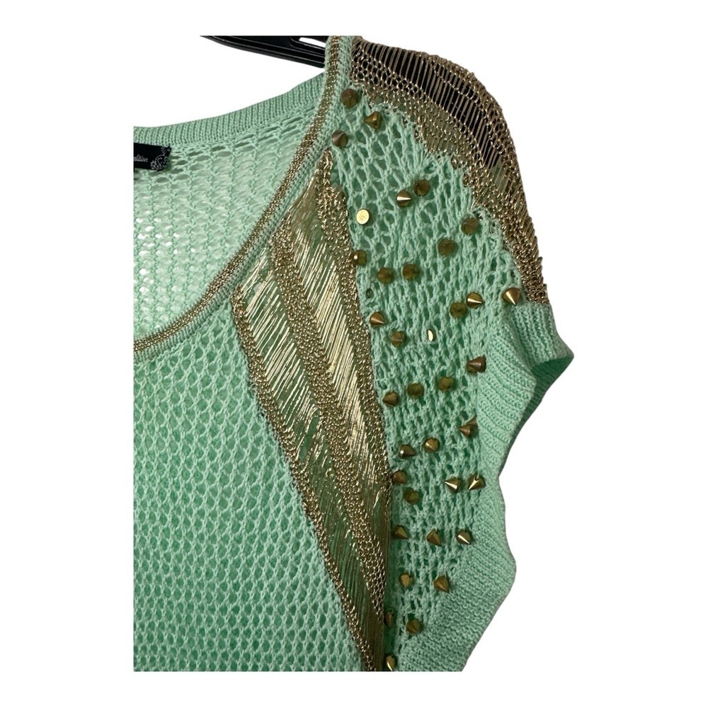 Mint Green Knit Top with Gold Accents - Women - Picture 3 of 6